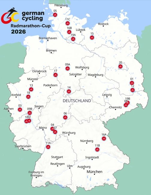 Karte des German Cycling Radmarathon-Cups
